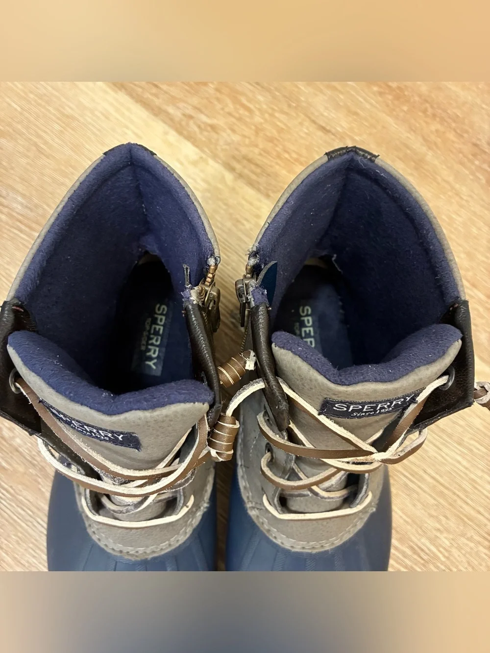 Sperry Syren Gulf Duck Boots Ankle Zip Gray/Blue Waterproof Women's Size 8 M